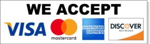 We accept major credit cards including Visa, MasterCard, American Express, and Discover, emphasizing secure payment